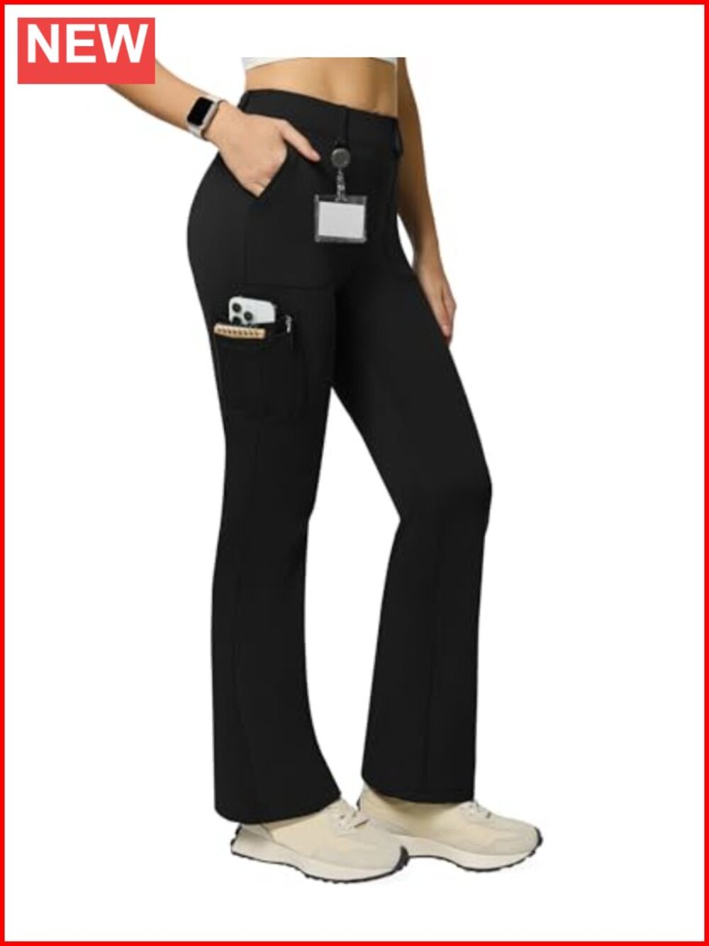 High Waist Bootcut Flare Cargo Pants with 6 Pockets, Stretch Yoga Work Pants